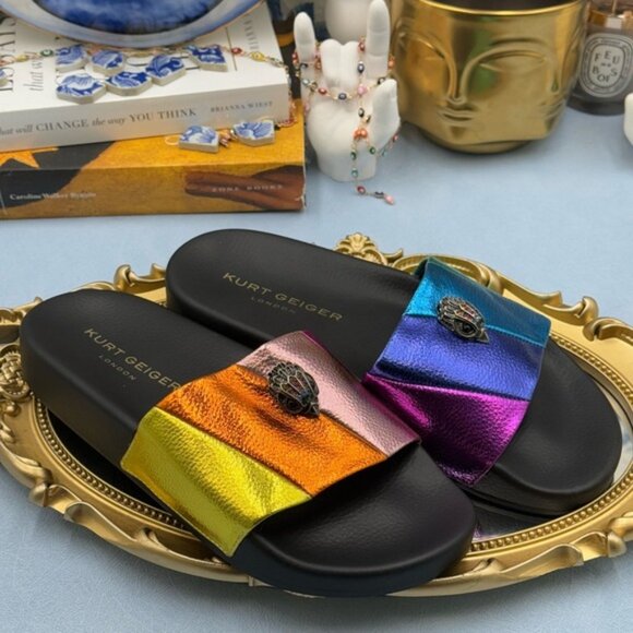 🆕 KURT GEIGER LONDON 🧿 NWOT Meena Eagle Metallic Pool Slide - Size 36 US 6 - Picture 10 of 15